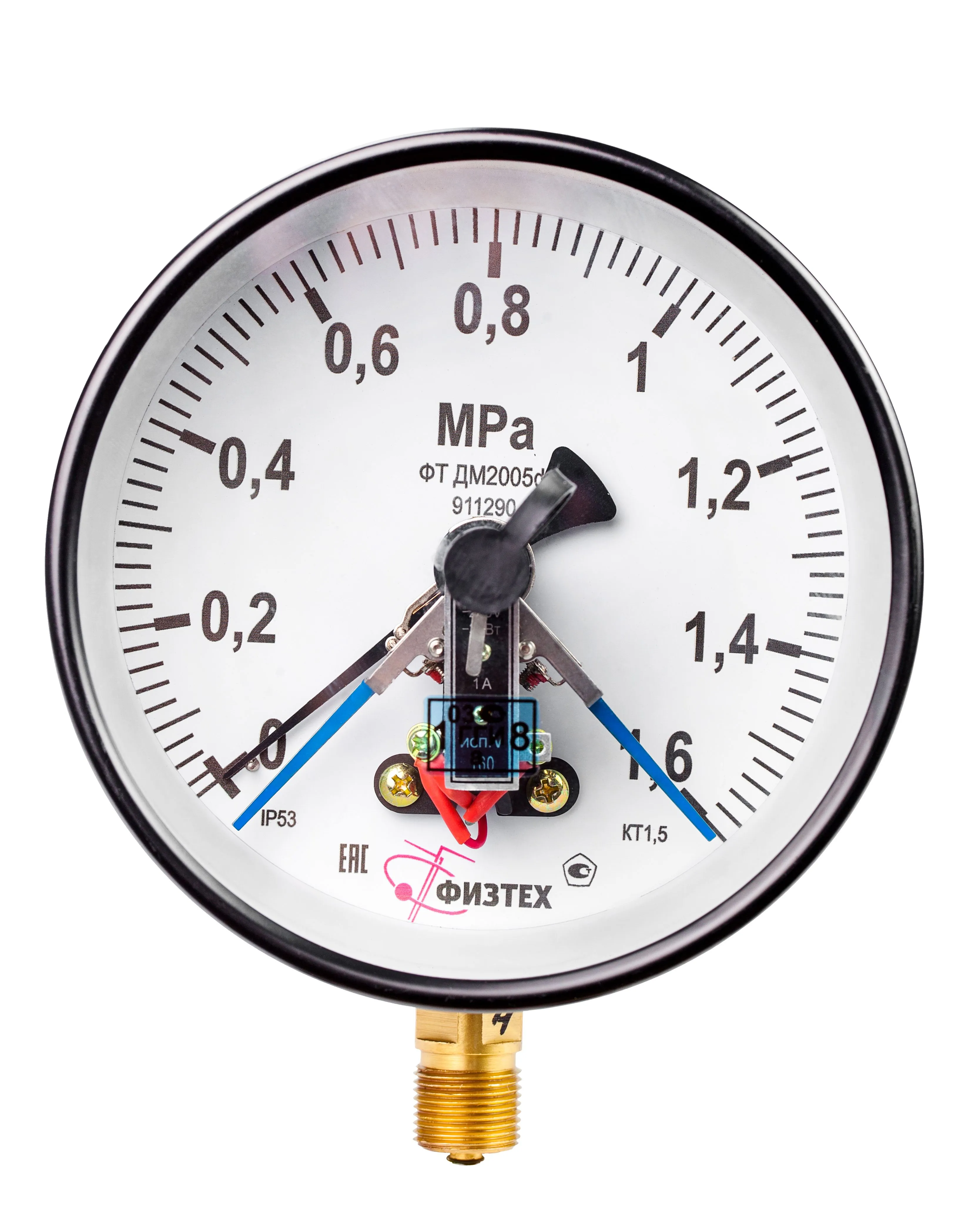 Вакуумметры, мановакуумметры, манометры электроконтактные пылевлагозащищенные ДВ2005ф, ДА2005ф, ДМ2005ф IP53 Тех.стекло (Диаметр: 160 мм)