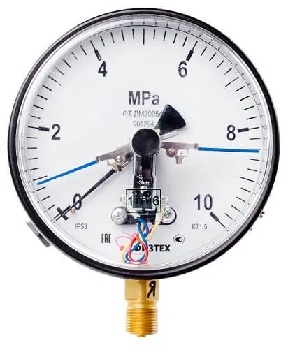 Вакуумметры, мановакуумметры, манометры электроконтактные пылевлагозащищенные ДВ2005ф, ДА2005ф, ДМ2005ф IP53 (Диаметр: 160 мм)