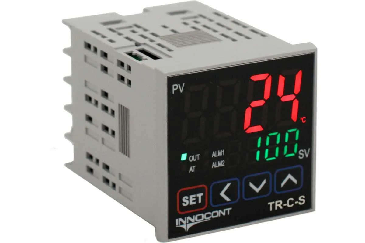 INNOCONT Температурный контроллер, 2 дисплея, 4 разряда, 48x48x60 мм, 2 аварийных выхода, 110-220VAC, выход: 4-20 мА + твердотельное реле TR-C-S