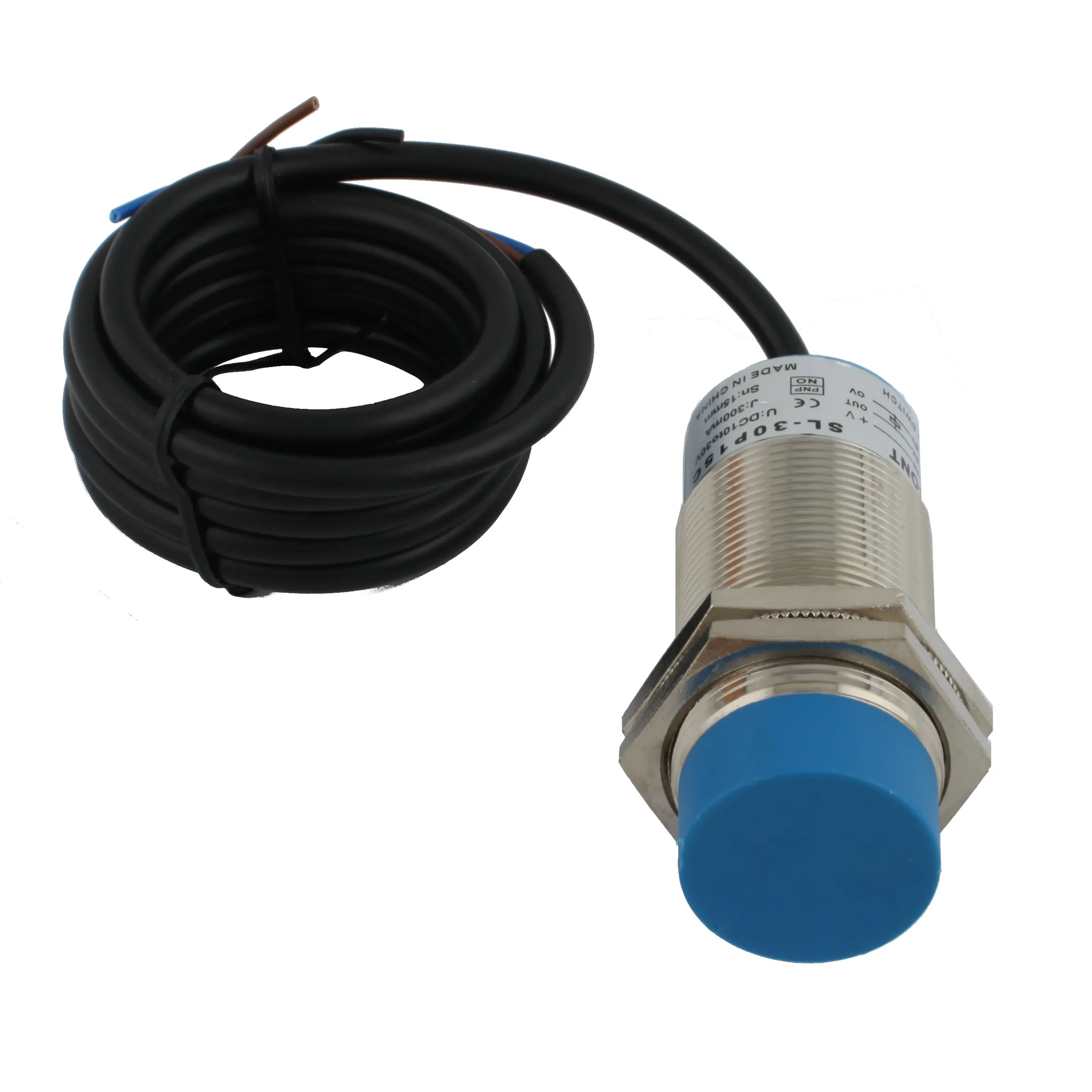 INNOCONT Индуктивный датчик, M30x1,5, L=78 мм, неэкранированный, зона срабатывания 15 мм, -25 +60 С, 12…24 VDC, IP65, выход: PNP NO, макс. ток 200 мА, кабель 2 м SL-30P15C