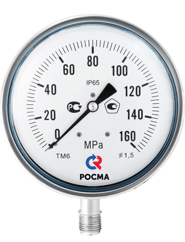 Манометры ТМ-521 и ТМ-621 про­мыш­лен­ные кор­ро­зи­он­но­стой­кие виб­ро­ус­той­чи­вые до 160 МПа
