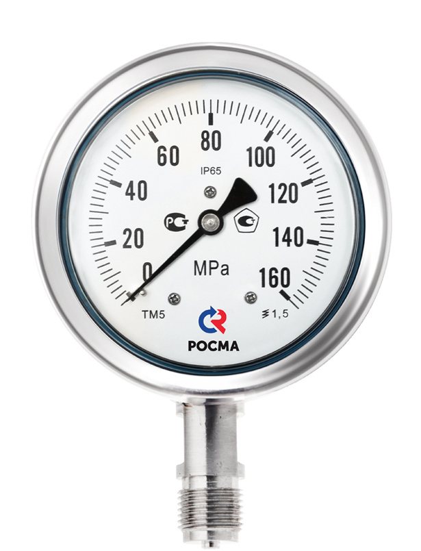Манометры ТМ-521 и ТМ-621 про­мыш­лен­ные кор­ро­зи­он­но­стой­кие виб­ро­ус­той­чи­вые до 160 МПа