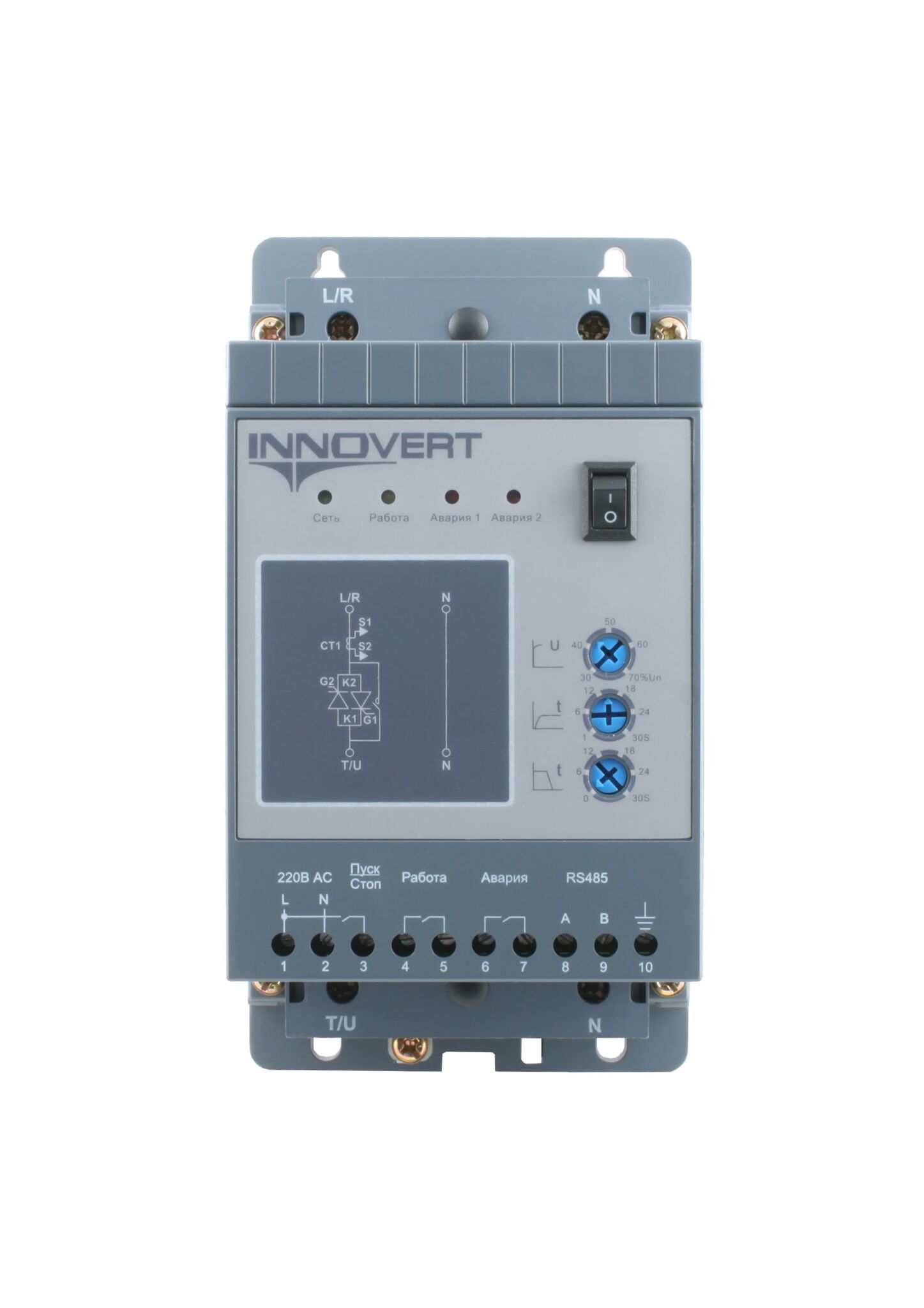INNOVERT устройство плавного пуска с кнопкой , номинальный ток 9 а, питание управления 24в dc, rs-485 SSD152D21ES